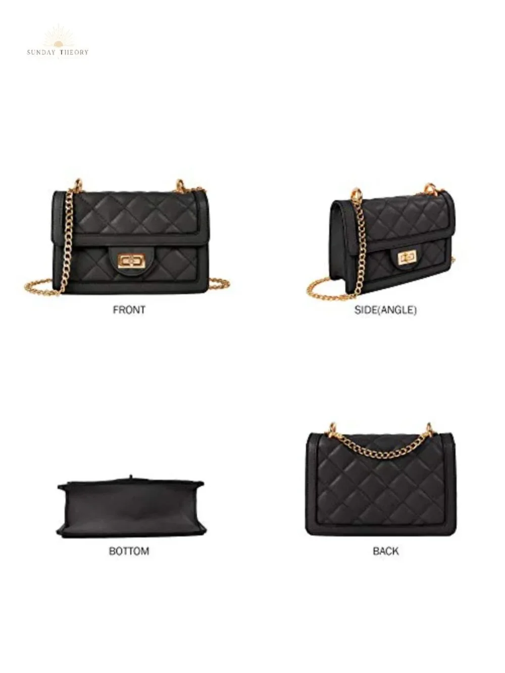Quilted Vegan Leather Crossbody Bag with Gold Chain Strap, Mini Shoulder Purse